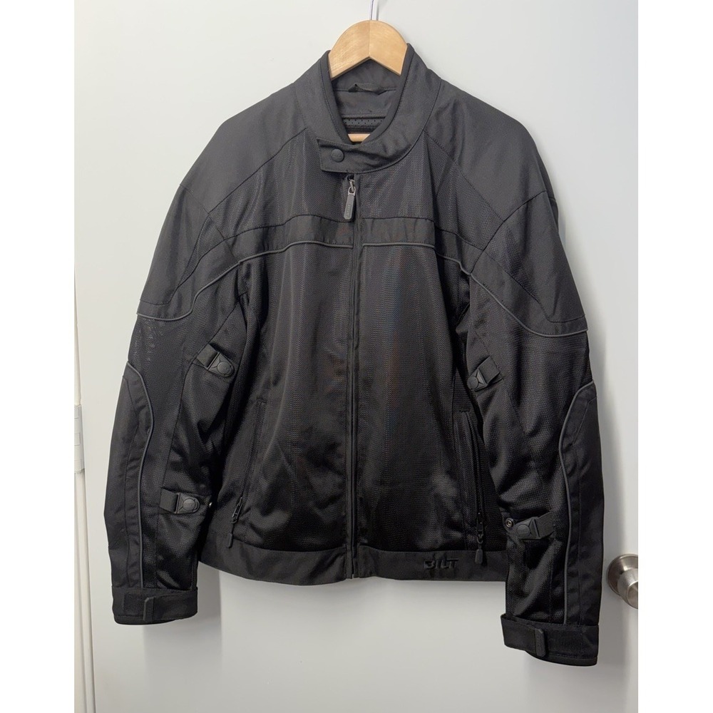 BILT Motorcycle Jacket Size Large Black Padded Back Arms Mesh Front